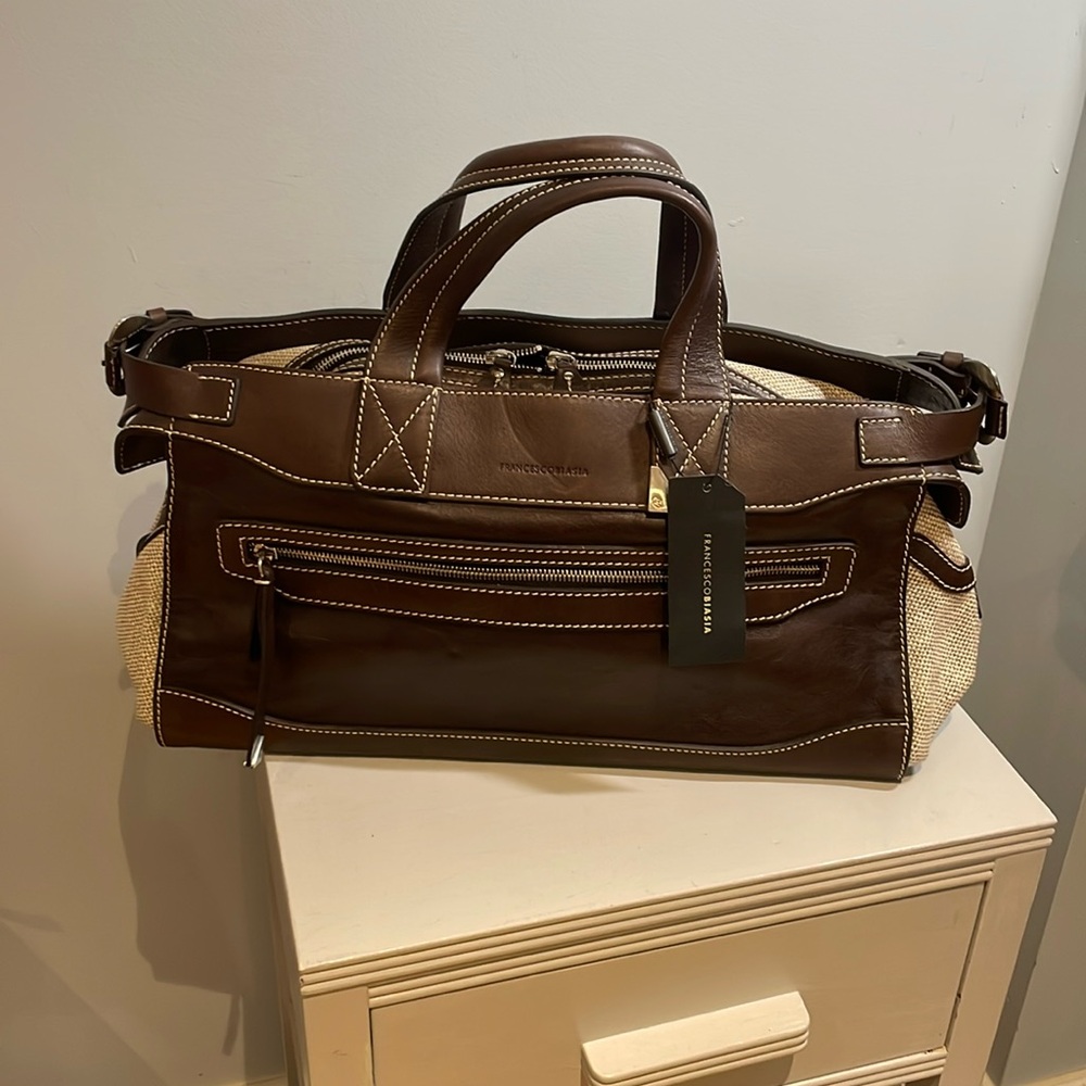 Francesco Biasia Brown and Cream Leather-Trim Tote Bag